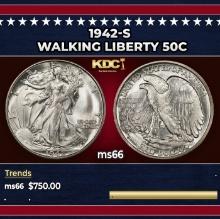 1942-s Walking Liberty Half Dollar 50c Grades ms66