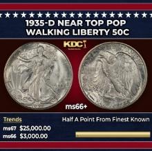 1935-d Walking Liberty Half Dollar Near Top Pop 50c ms66+ SEGS