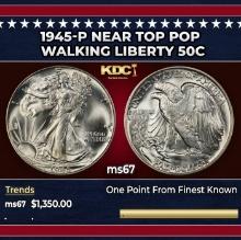 1945-p Walking Liberty Half Dollar Near Top Pop 50c ms67 SEGS