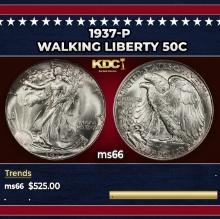 1937-p Walking Liberty Half Dollar 50c Grades ms66