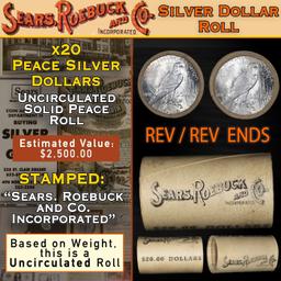 EO- 20 Coin SEARS Peace Silver $1 Roll Uncirculated Mystery 'P' Rev/'P' Rev Ends