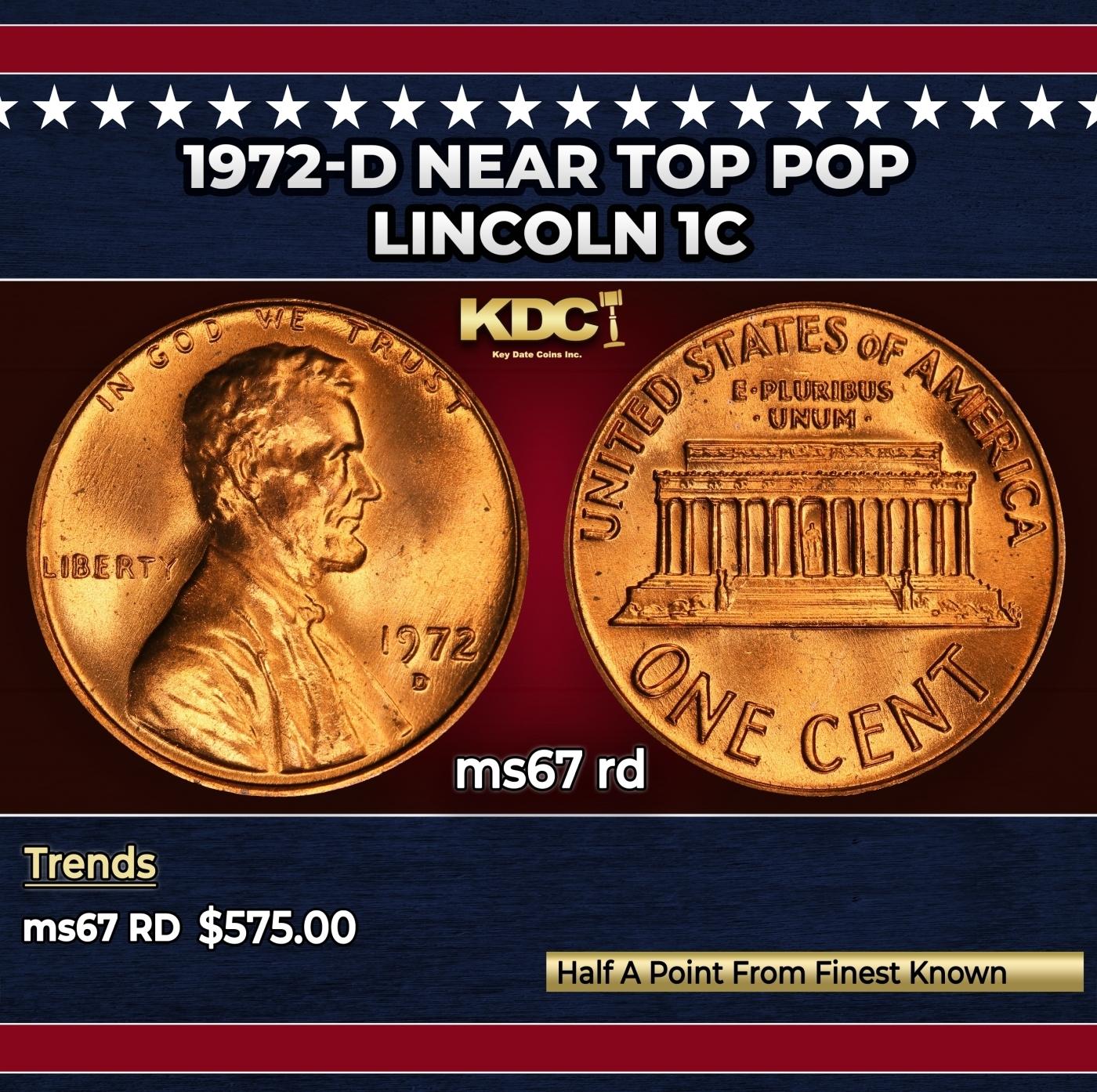 1972-d Lincoln Cent Near Top Pop 1c ms67 rd SEGS