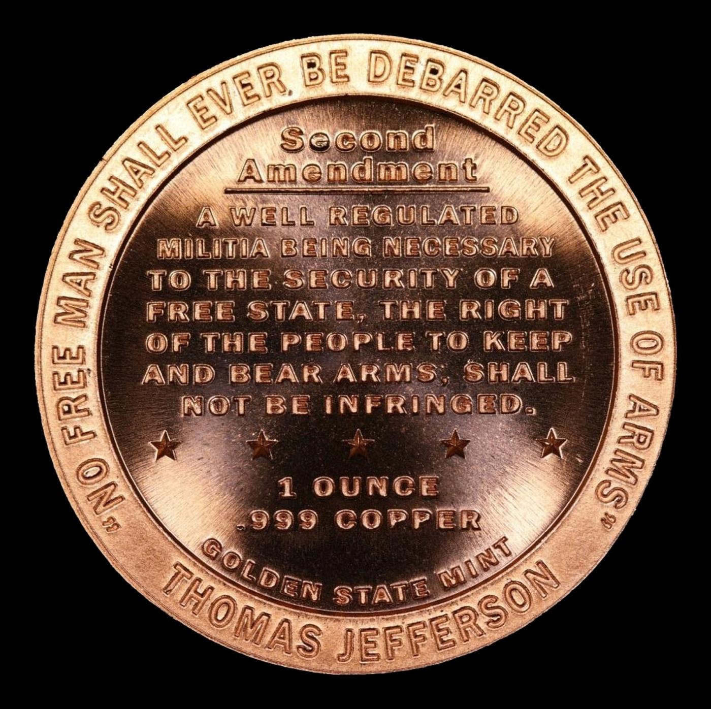 Right To Bear Arms 2nd Amendment - 1oz .999 Fine Copper Round