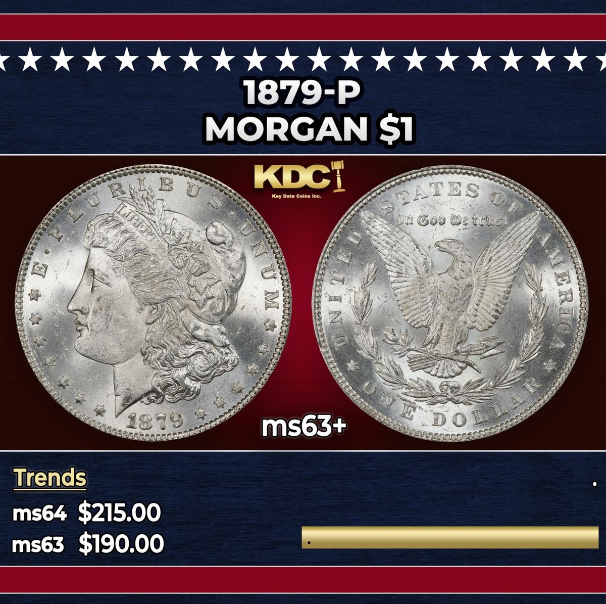 1879-p Morgan Dollar $1 Grades ms63+