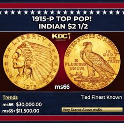 1915-p Gold Indian Quarter Eagle TOP POP! $2 1/2 ms66 USCG