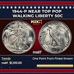 1944-p Walking Liberty Half Dollar Near Top Pop 50c ms67 SEGS