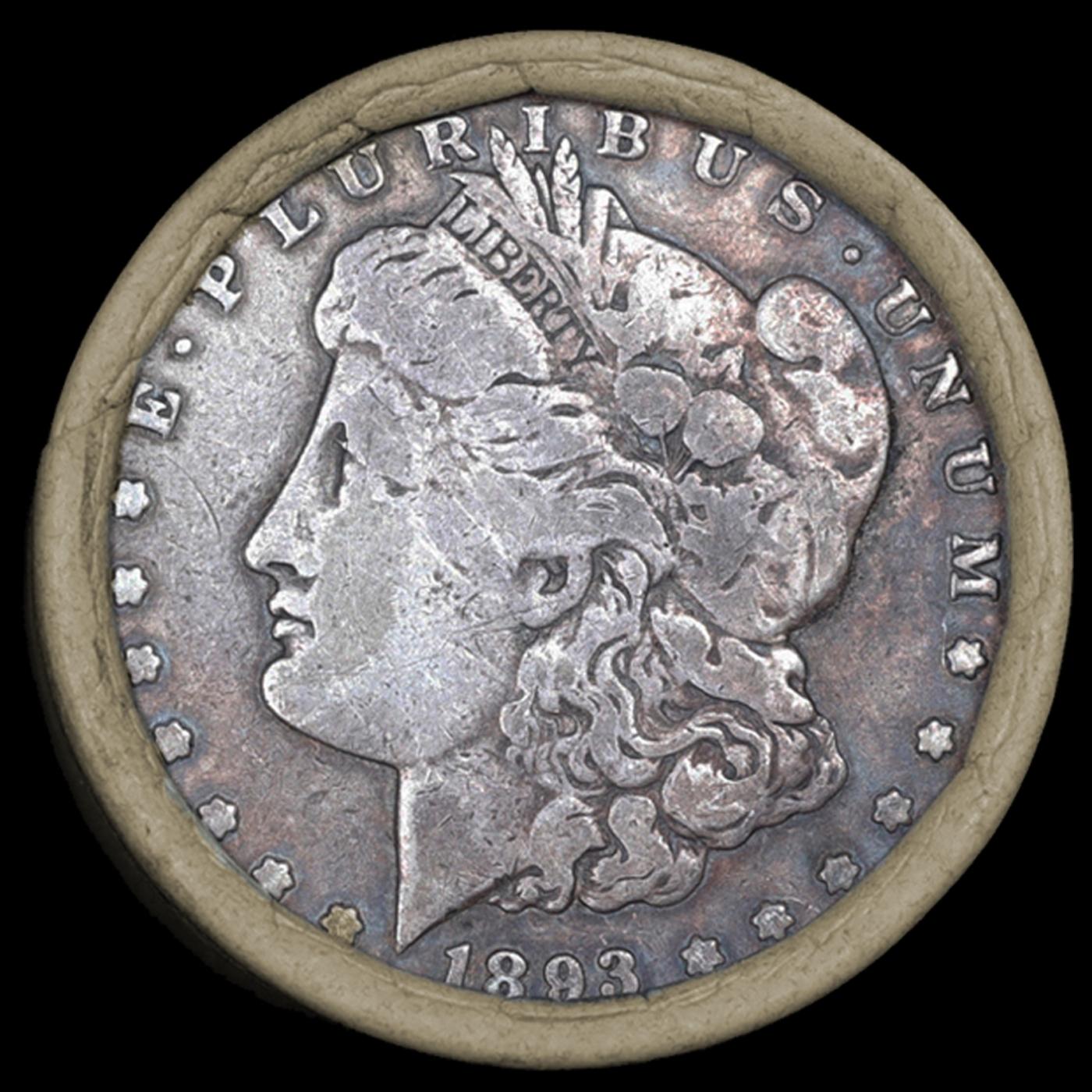 EY- Circulated SEARS Silver Morgan Dollar $1 Roll 20 Coin 1893/'P' Rev Ends