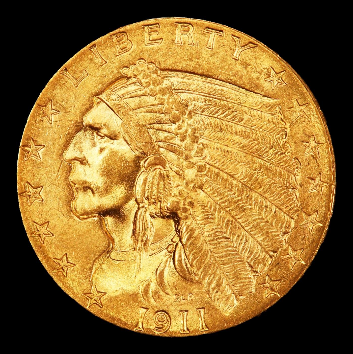 1911-p Gold Indian Quarter Eagle $2 1/2 ms64+ SEGS