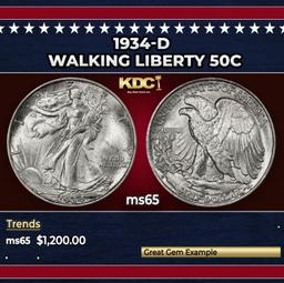 1934-d Walking Liberty Half Dollar 50c ms65 SEGS