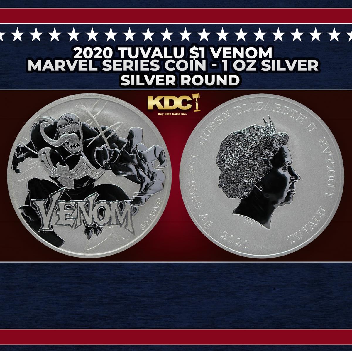 2020 Tuvalu $1 Venom Marvel Series Coin - 1 oz Silver Round Round
