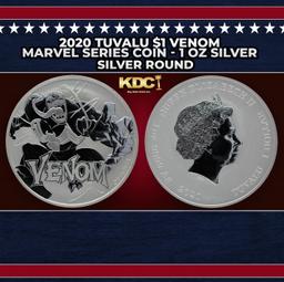 2020 Tuvalu $1 Venom Marvel Series Coin - 1 oz Silver Round Round