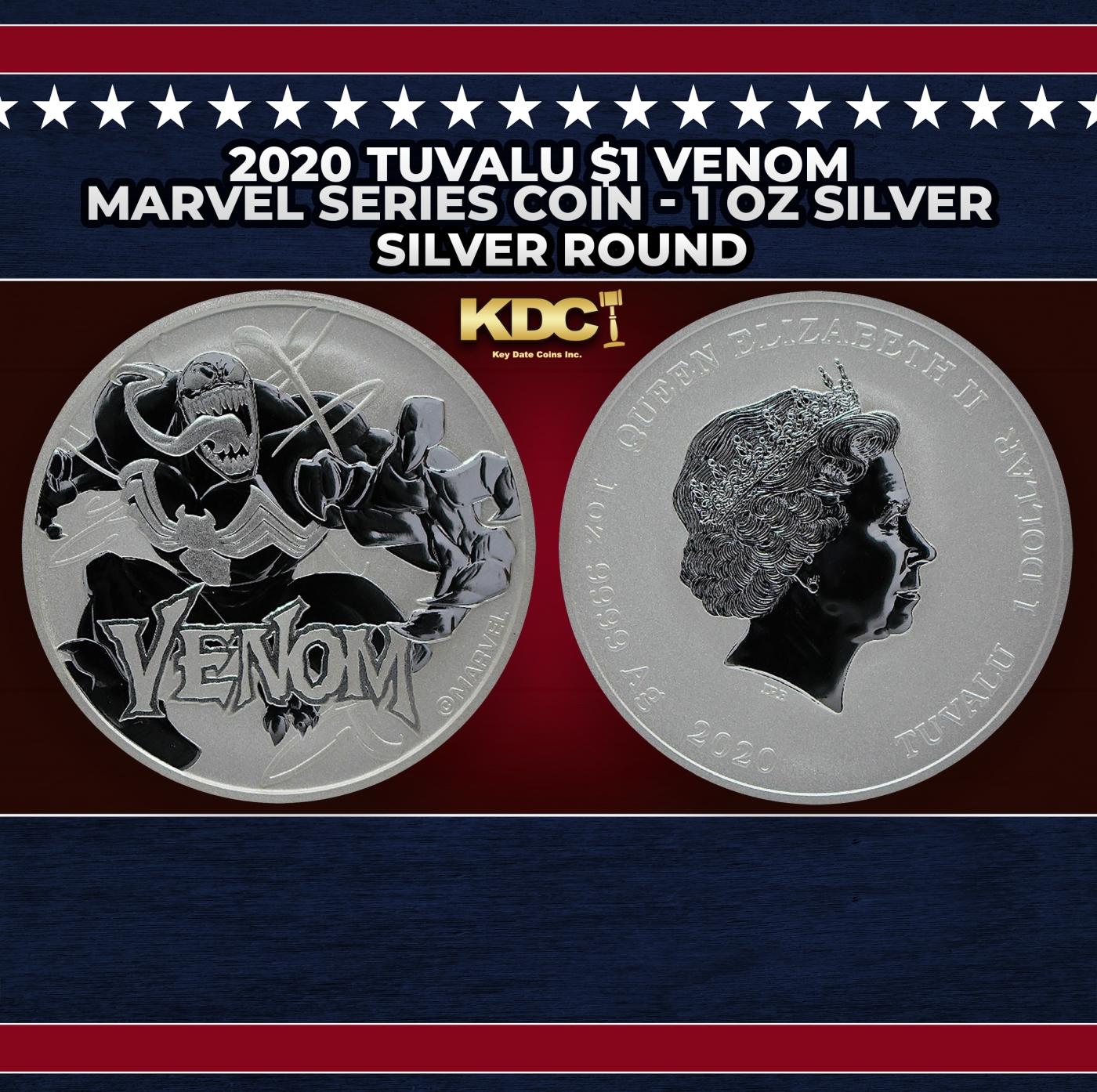 2020 Tuvalu $1 Venom Marvel Series Coin - 1 oz Silver Round Round