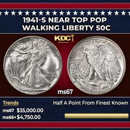 1941-s Walking Liberty Half Dollar Near Top Pop 50c ms67 SEGS