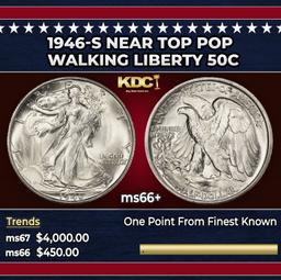 1946-s Walking Liberty Half Dollar Near Top Pop 50c ms66+ SEGS
