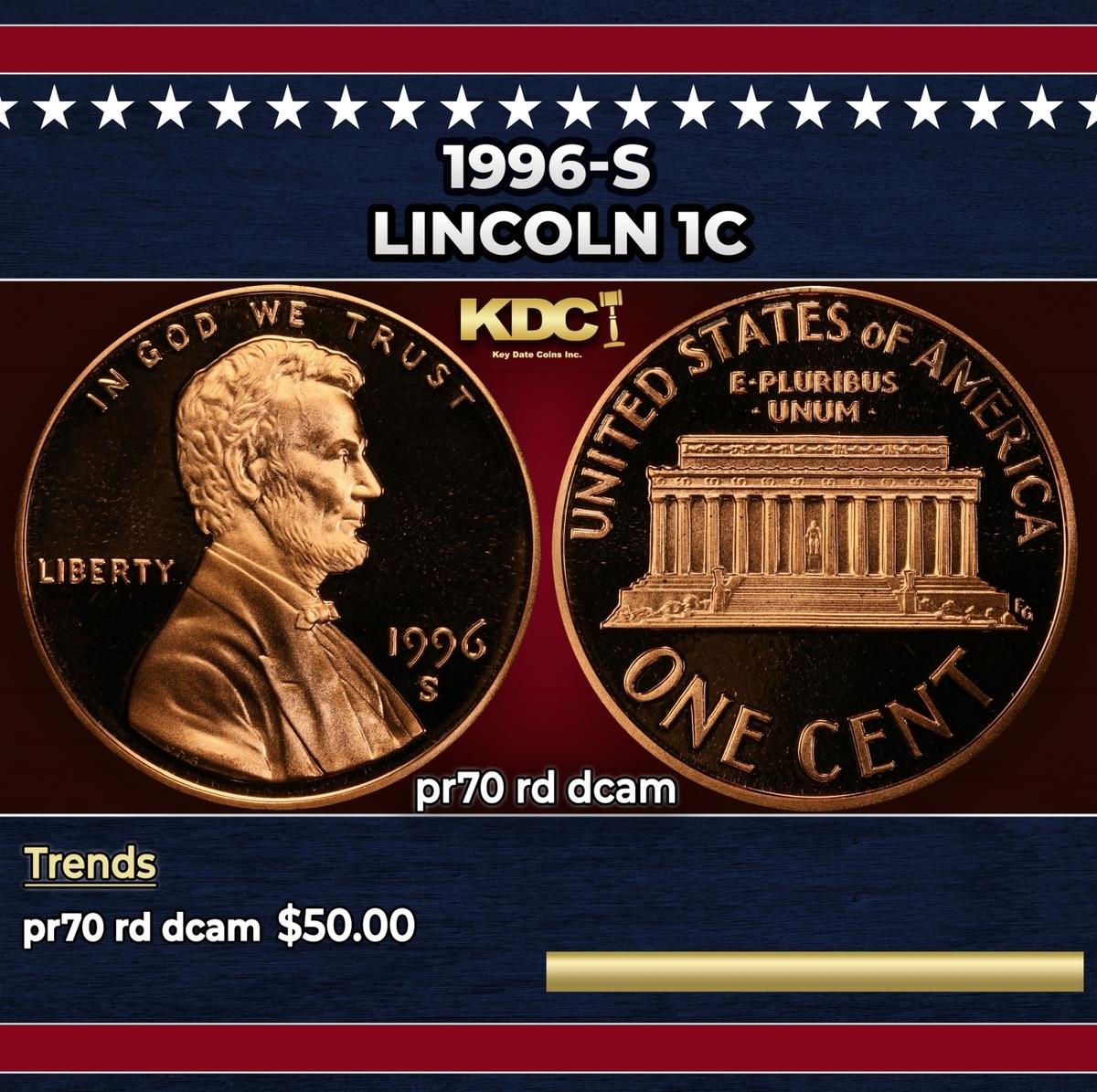 1996-s Proof Lincoln Cent 1c pr70 rd dcam SEGS