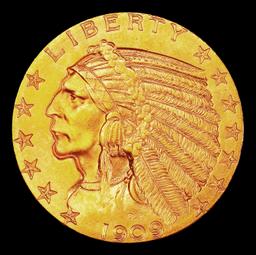 1909-p Gold Indian Half Eagle Near Top Pop! $5 ms65+ USCG