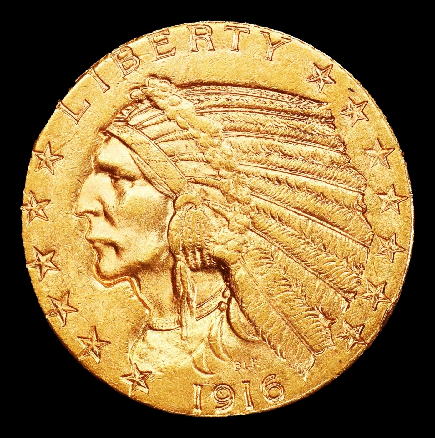 1916-s Gold Indian Half Eagle $5 ms64+ USCG