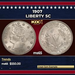 1907 Liberty Nickel 5c Grades ms65