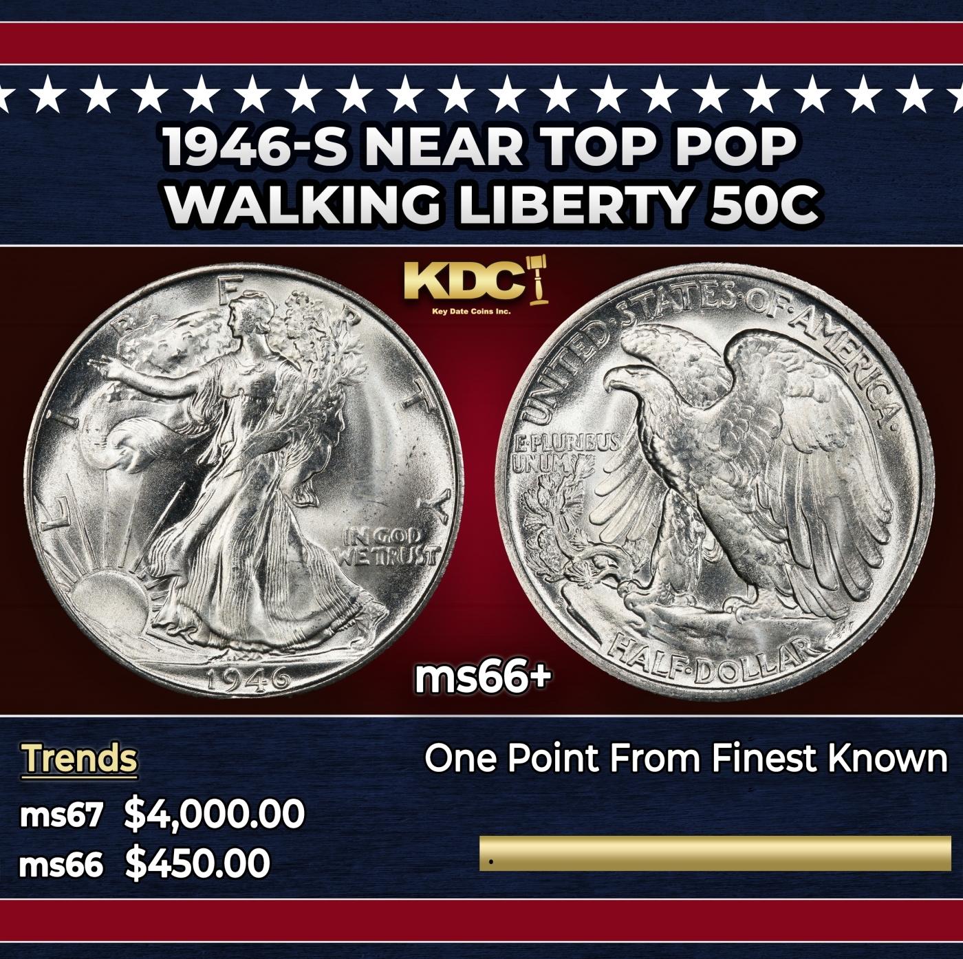 1946-s Walking Liberty Half Dollar Near Top Pop 50c ms66+ SEGS