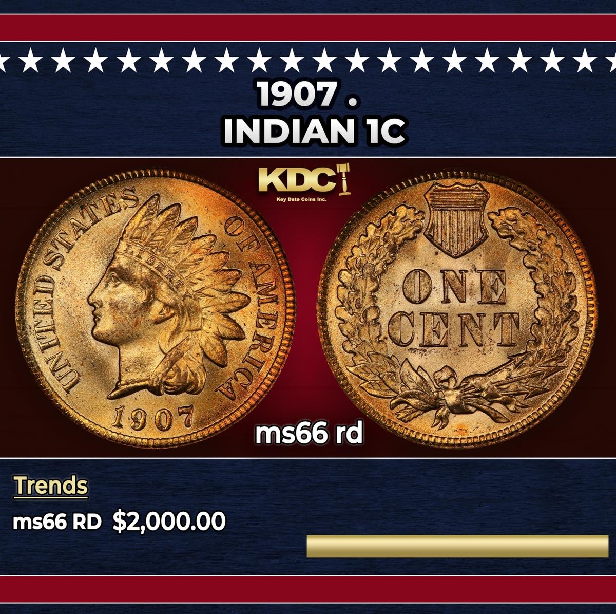 1907 Indian Cent . 1c ms66 rd SEGS
