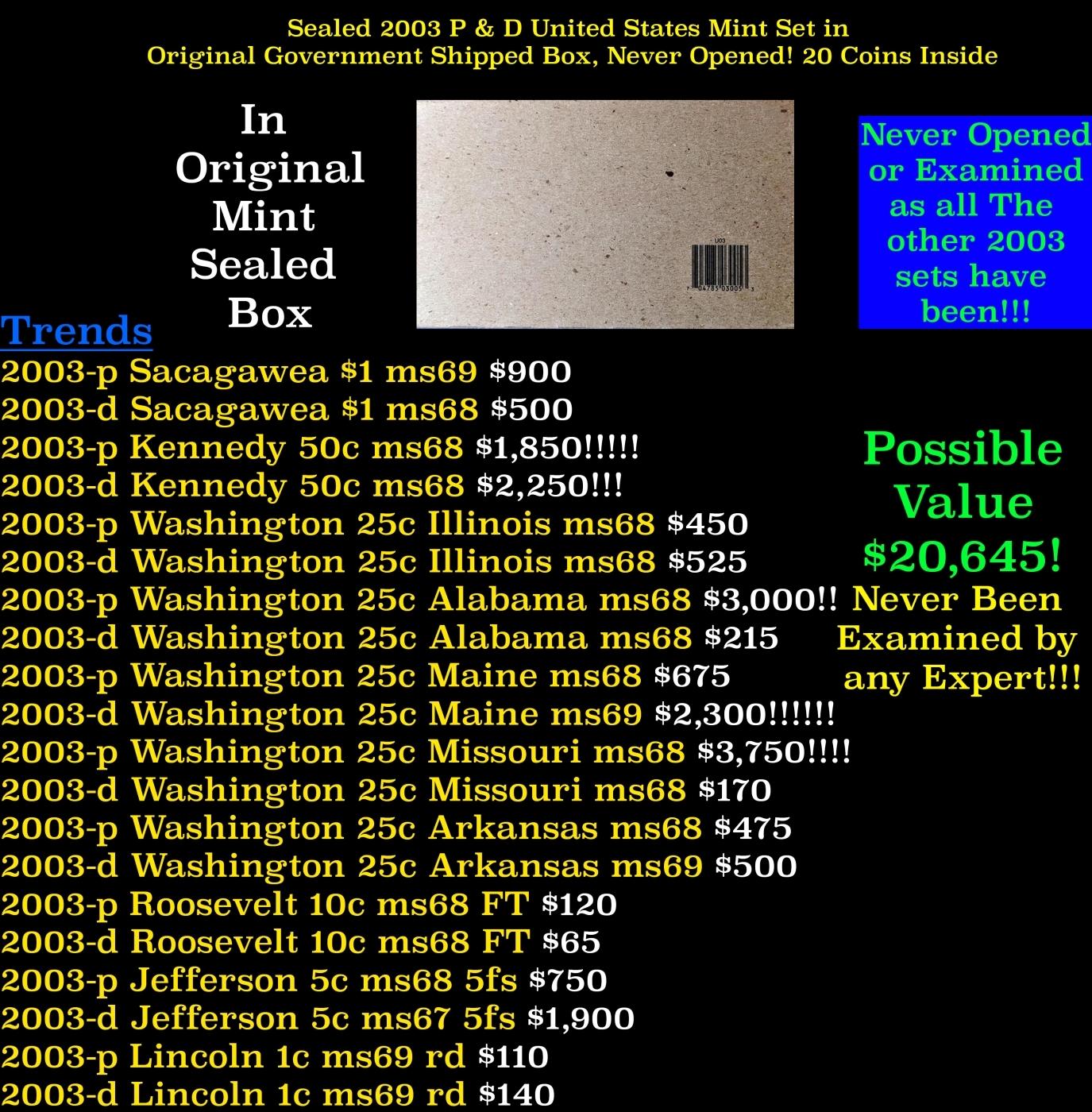Sealed 2003 United States Mint Set in Original Government Shipped Box, Never Opened! 20 Coins Inside
