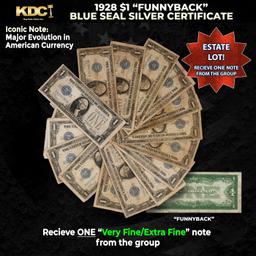 1x 1928 $1 Funnyback Blue Seal Silver Certificate Grades VF/XF