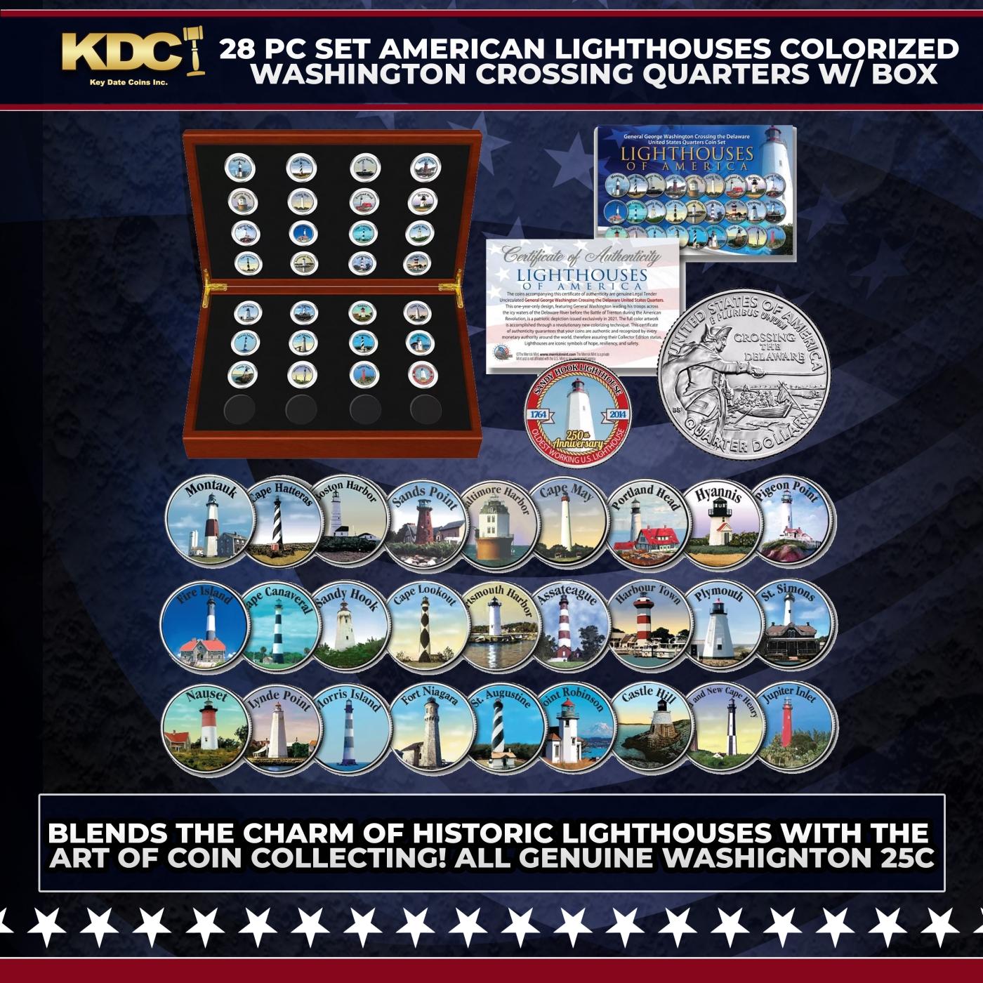 28 Pc Set Historic American Lighthouses Colorized Washington Crossing Delaware Quarters w/ BOX Other