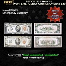 Set of 1934/1935 Hawaii WWII Emergency Currency $1 & KEY $5 Grades AU/CU