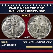 1946-p Walking Liberty Half Dollar Near Top Pop 50c ms67 SEGS