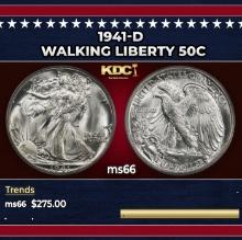 1941-d Walking Liberty Half Dollar 50c Grades ms66