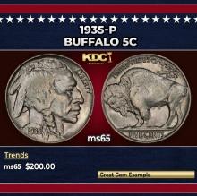 1935-p Buffalo Nickel 5c Grades ms65