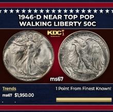 1946-d Walking Liberty Half Dollar Near Top Pop 50c ms67 SEGS