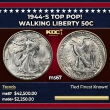 1944-s Walking Liberty Half Dollar TOP POP! 50c ms67 SEGS