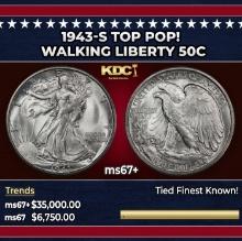1943-s Walking Liberty Half Dollar TOP POP! 50c ms67+ SEGS