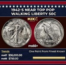 1942-s Walking Liberty Half Dollar Near Top Pop 50c ms66+ SEGS
