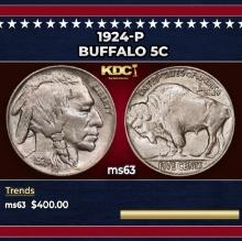 1924-p Buffalo Nickel 5c Grades ms63