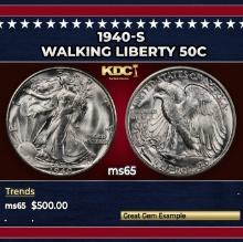 1940-s Walking Liberty Half Dollar 50c Grades ms65