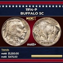 1914-p Buffalo Nickel 5c Grades ms65+
