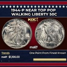 1944-p Walking Liberty Half Dollar Near Top Pop 50c ms67 SEGS