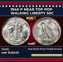 1945-p Walking Liberty Half Dollar Near Top Pop 50c ms67 SEGS