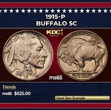 1915-p Buffalo Nickel 5c Grades ms65
