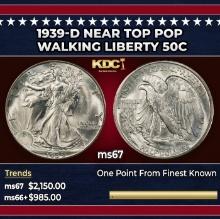1939-d Walking Liberty Half Dollar Near Top Pop 50c ms67 SEGS