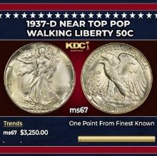 1937-d Walking Liberty Half Dollar Near Top Pop 50c ms67 SEGS