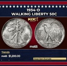 1934-d Walking Liberty Half Dollar 50c ms65 SEGS