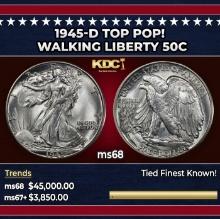 1945-d Walking Liberty Half Dollar TOP POP! 50c ms68 SEGS