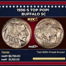 1936-s Buffalo Nickel TOP POP! 5c ms67+ SEGS