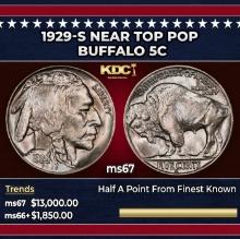 1929-s Buffalo Nickel Near Top Pop 5c ms67 SEGS