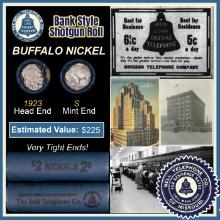 Buffalo Nickel Shotgun Roll in Old Bank Style 'Bell Telephone' Wrapper 1923 & S Mint Ends