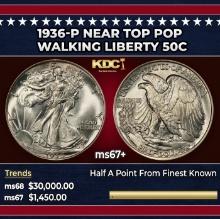1936-p Walking Liberty Half Dollar Near Top Pop 50c ms67+ SEGS