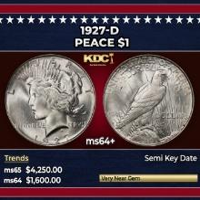 1927-d Peace Dollar $1 ms64+ SEGS